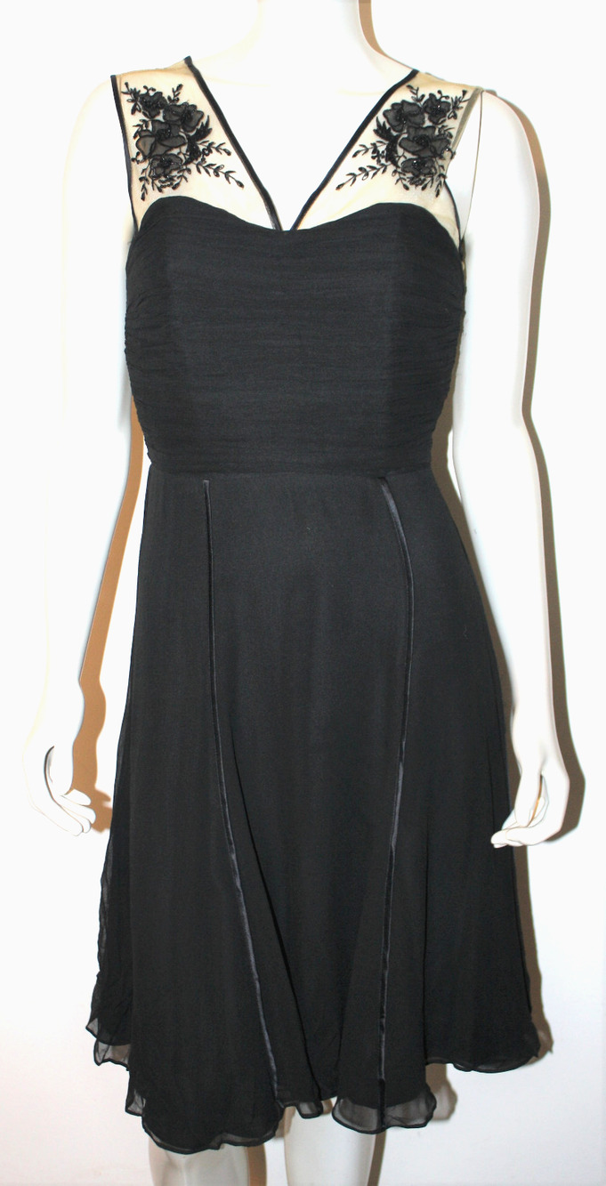 SHANI Black Nude Beaded Dress 4 Silk Evening Sleeveless Floral